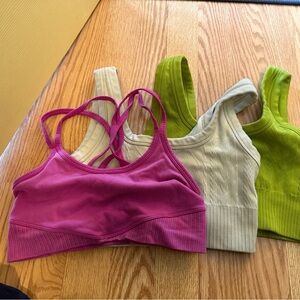 JoyLab Ribbed Strappy Bralettes in Magenta, Cream & Lime